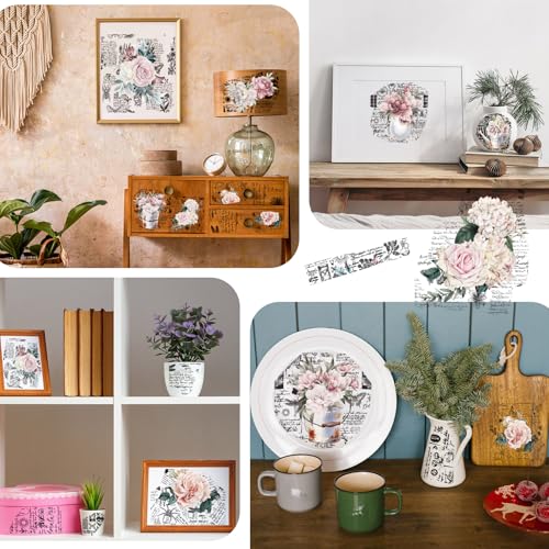 BBTO 12 Sheets Rub on Transfers for Crafts Wood Furniture DIY, 5.5" x 5.7" - style: Retro Flower