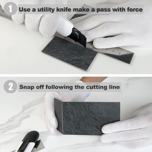AULIGET 100 Piece Black Slate Peel and Stick Backsplash Wall Tiles, 3" x 6" PVC Faux Stone Stick on Tiles for Backsplash Kitchen, Bathroom, Laundry Room, Camper, Fireplace - color: Black Slate