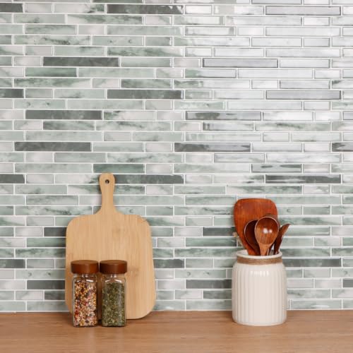 Peel and Stick Backsplash Tile, Stick on Green Marble Look Mosaic Wall Tile - color: Marble Green