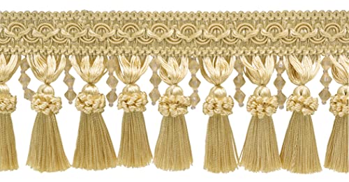 DÉCOPRO 4" (10cm) Elegant Beaded Tassel Fringe with Fancy Gimp Header | Fringe Trim # BTFCT4 White Gold #14 (White Gold Light Gold Golden Beige) 27 Yard Package (82 ft/25m) - color: White #14 (White Gold, Light Gold, Golden Beige), size: 27 Yards (82 ft/2