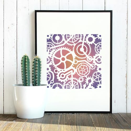 Steampunk Gear Stencil, Gear Wheel Reusable Painting Template - style: Steampunk Gears