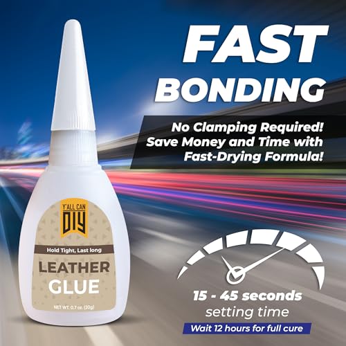 Y'allCanDiy Super Glue for Leather 4 Pk x .7 Oz. (20g)- Leather Glue - Adhesive for Purses, Sofas and Furniture. Heavy Duty Waterproof Cyanoacrylate Based Adhesive for Leathercraft, Upholstery - size: 4 Pack