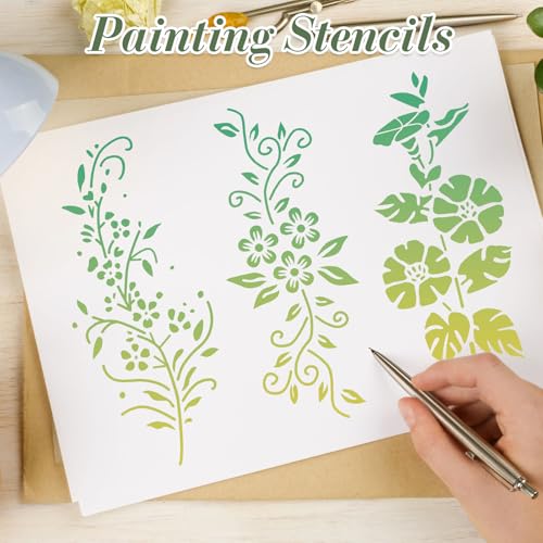 Flower Stencils for Crafts Reusable 15Pcs Stencils(11.8X5.9 Inch) - color: Flower