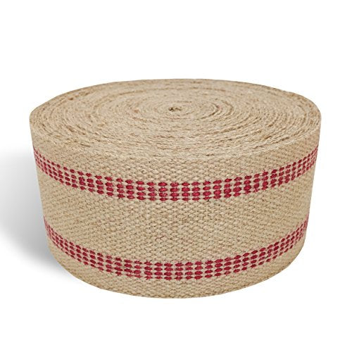 Briar Hill 3.5 Inch x 10 Yard Upholstery or Craft Jute Webbing, Natural with Red Stripes - size: 10 yd