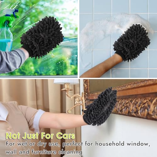 3 Pack Chenille Microfiber Car Wash Mitt, 7" x 9.6", Grey - color: Grey