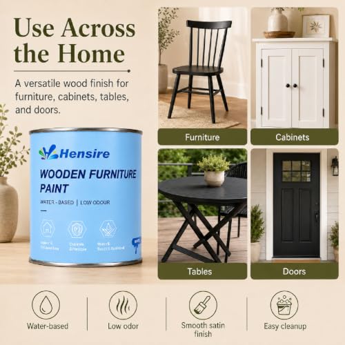 Hensire Black Wood Furniture Paint 35oz – All-in-One No Sanding - color: Black, size: 35 Fl Oz (Pack of 1)
