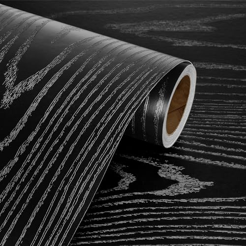 Livelynine Peel and Stick Countertops 24 X 394inch Waterproof Contact Paper for Cabinets Desk Furniture Kitchen Countertop Laminate Self Adhesive Black Wood Grain Vinyl Wrap Bathroom Cabinet Wallpaper - size: 24" x 394"