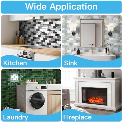 Art3d 10-Pack Marble Wall Tiles Peel and Stick Backsplash, Black White Grey - color: White Grey Marble