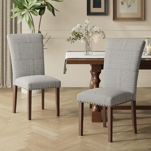COLAMY Upholstered Parsons Dining Chairs Set of 4, Fabric Dining Room Kitchen Side Chair with Nailhead Trim and Wood Legs - Boho - color: F-boho, size: Set of 4