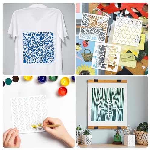16Pcs Geometric Stencils for Painting, 6 X 6 Inch Reusable Abstract Stencils Cubist Stencils for Crafts Painting DIY Card Makin