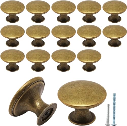 Brass Cabinet Knobs 16 Pcs, Round Drawer Knob Kitchen Drawer Knobs, Single Hole Cupboard Cabinet Door Knob Dresser Drawers Pulls Handles - color: Brass, size: 16 Pack