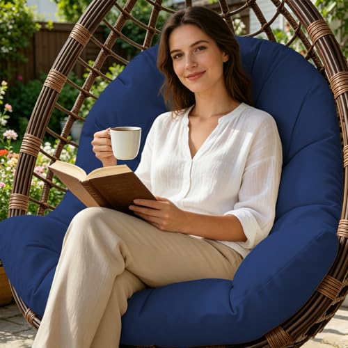 Egg Chair Cushion Replacement, Waterproof Outdoor Hanging Egg Swing Chair Cushions Pads, U-Shaped Thickened Cushions for Hanging Eggs Chair with Ties, 47x33x7 Inches (Blue) - color: Blue