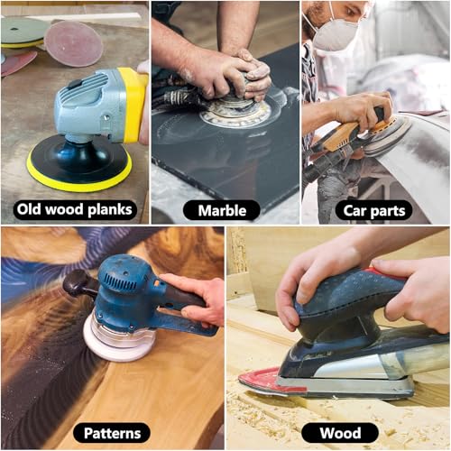 150 Pcs Mouse Sander Sandpaper, Assorted Sanding Pads 40/80/120/180/240/320 Grits Detail Sand Paper (5 Hole)