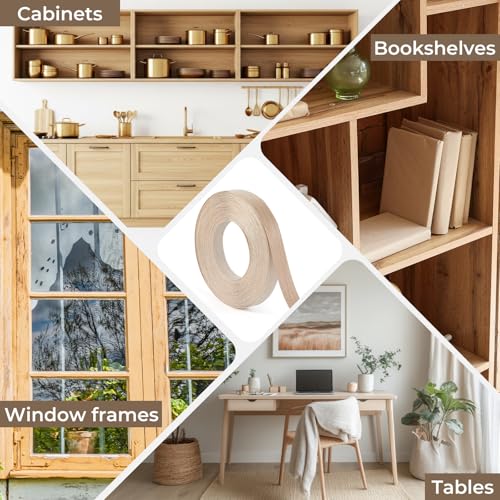 Sliner 2 Roll Wood Edge Banding Kit with 1 Edge Banding Trimmer Cutter Tool 3/4 Inch 50 ft Pre-glued Plywood Flexible Veneer Sheets Woodworking Tool for Countertop Furniture Cabinet Plywood (Birch)