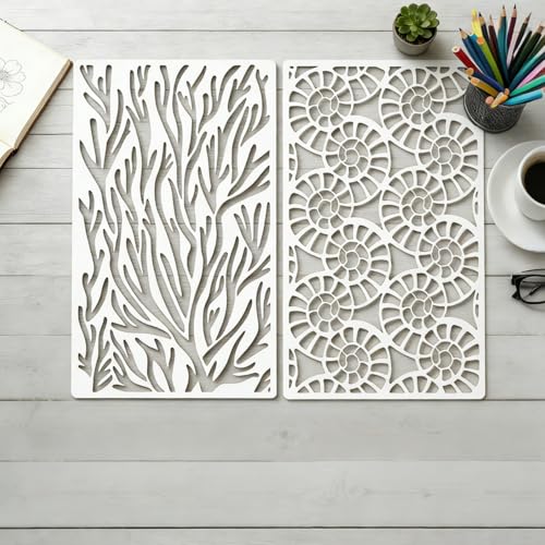 8 Pcs Mixed Media Stencils Painting Reusable 7×11 Inch Wood Grains Flower Texture Stencils for Crafts Plastic Geometric Layering Stencil Drawing Templates for DIY Wall Canvas Knit Card Wood - color: Style B