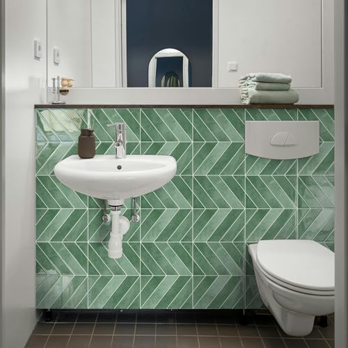 10-Sheet Herringbone Peel and Stick Backsplash Tiles for Kitchen, 3D Marble Look Self Adhesive Stick on Back Splashes Wall Tiles for Bathroom 11.5"x9" Light Green - color: Light Green