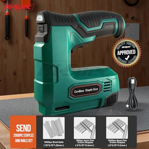 Hi-Spec 4V Cordless USB Staple Gun Crafts Furniture and Carpentry with Case