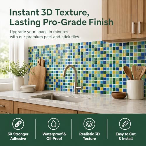 3D Mosaic Peel and Stick DIY Wall Backsplash Tiles (24, Multicolor) - color: Multicolor