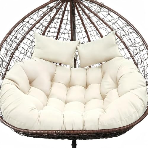 Patio Double Egg Chair Cushion Replacement 55x35in Thickened Memory Foam Large Double Egg Swing Chair Cushions Hanging Basket Chair Cushion - color: White