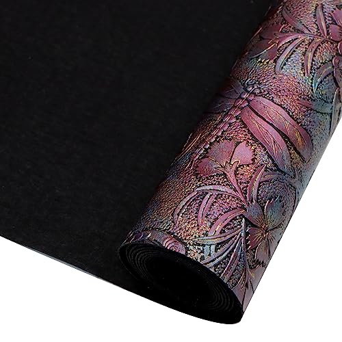 David accessories Butterfly Gragonfly Flowers Bump Texture Faux Leather Sheet 1 Pc 11" x 55" (30x140cm) Printed Faux Leather Fabric for DIY Bows Earrings Making Crafts (Butterfly&Gragonfly&Flowers C) - color: Butterfly&gragonfly&flowers C