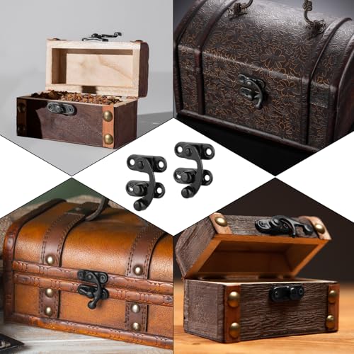 2pcs Antique Hook Hasp Latch Vintage Style Left Right Toggle Hasp Hook Black Zinc Alloy Hook Latch with Mounting Screws for Jewelry Box Cabinet Toolbox Suitcase
