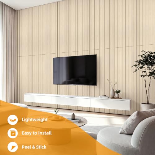 WOWSTAR 6-Pack Peel and Stick PVC Wood Slat Wall Panel,Thickened Wood Grain Wallpaper, 3D Wall Panels, 48" x15.74", Teak - color: Teak