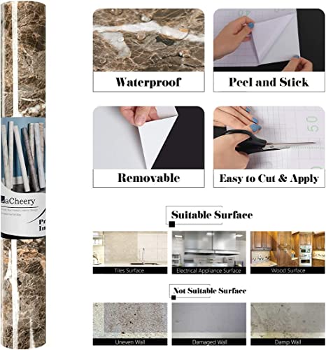 LaCheery 15.8"x276" Marron Emperador Marble Peel And Stick Countertop Contact Paper Waterproof Marble Wallpaper For Bathroom Counter Top Roll For Wall Desk Table Vinyl Wrap Laminate - size: 15.8" x 276"