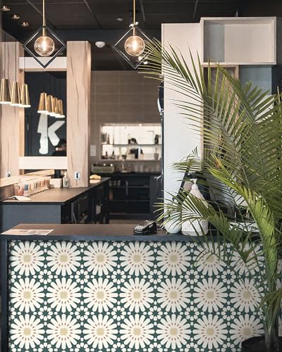 MORCART 20PCS 7.87" x 7.87" Peel and Stick Floor Tile, Green Floral Look - color: Green