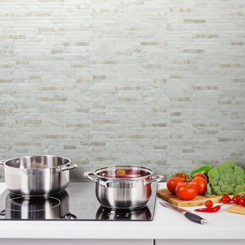 AULIGET 2 Sheets Faux Stone Peel and Stick Backsplash, Beige Stone Look PVC Wall Tile Stick on Backsplash for Kitchen and Bathroom - color: Beige Stone + Metal Gold, size: 2 Sheets, 6"x12"x0.12"