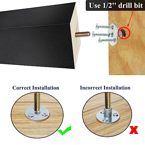 6 inch Furniture Legs Black Couch Legs Set of 6 Ottoman Replacement Sofa Legs for Sectional, Dresser, Recliner, Nightstand - size: 6 inch