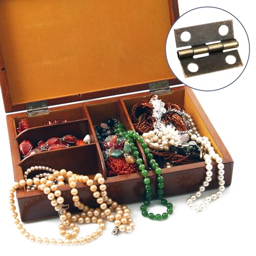 60Pcs Small Brass Antique Mini Hinges, Stainless Steel Folding Butt Miniature Hinges With Screws and Screwdriver for Dolls House Mini Wooden DIY Crafts Jewelry Box Cabinet