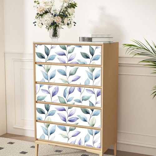 BOKEBEVE Boho Leaf Wallpaper Peel and Sticck Blue Purple 17.5 x 393.5In - color: Blue/Purple, size: 17.5" x 393.5"