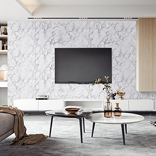 Caltero White/Grey Marble Wallpaper, 24x197 Glossy PVC, Self-Adhesive Contact Paper for Kitchen Cabinets, Bathroom, Waterproof, Removable, Wide Usage, 32 sq.ft - color: White/Grey, size: 197" x 24"
