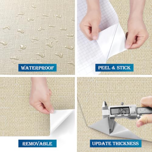 FunStick Grasscloth Wallpaper Peel and Stick Textured Beige Contact Paper - size: 16" x 240"