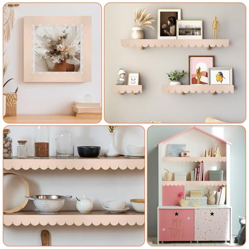 6PCS Scalloped Decorative Wood Trim, Unfinished Scalloped Edge Wood Trim Molding for Home Wall Cabinets Window Shelf Door Frames Decoration (15.75 x 2.36 Inch)