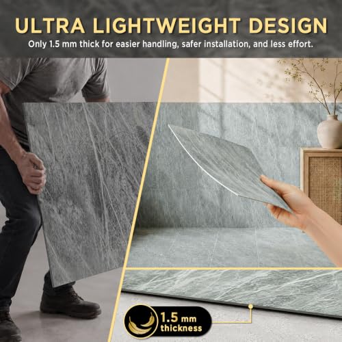 Marble Grain 12x12 Peel and Stick Floor Tile, Moss Gray Marble, 10 PCS - color: Moss Gray Marble