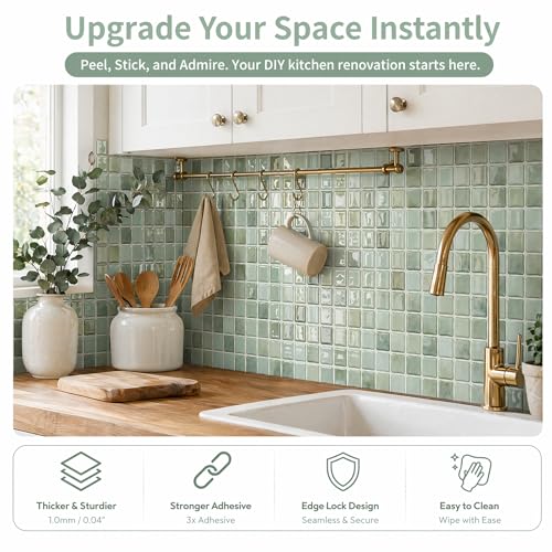 3D Mosaic Peel and Stick DIY Wall Backsplash Tiles (24, Sage Green) - color: Sage Green