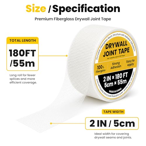 Drywall Tape 2 in x 180 Ft, Self-Adhesive Fiberglass Mesh Tape