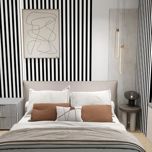 Black and White Striped Peel and Stick Wallpaper 17.3"x200" - color: Black, size: 17.3" x 200"