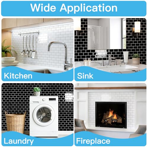 Art3d 10-Pack Subway Peel and Stick Backsplash, Black with Silver Grout - color: Black With Silver Grout