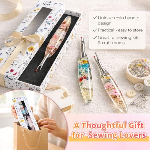 Reessy Seam Ripper Set, Small & Large Stitch Remover Tools with Resin Handles, Thread Pick Seam Cutter for Sewing, Stitch Removal, Alterations, Quilting & Crafts - color: blue pink