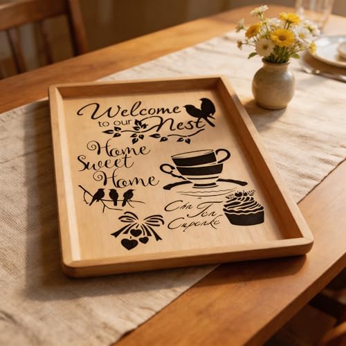 TIAMECH A4 Reusable Birds Coffee Stencil for Painting - style: Birds Coffee