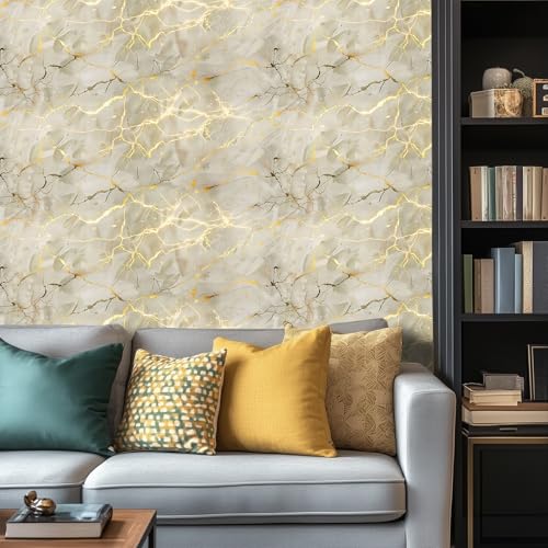 HOMETITUTE Glossy Grey Marble Gold Vein Peel Stick Wallpaper 15.7x39.4 Vinyl - color: Wallpaper#5