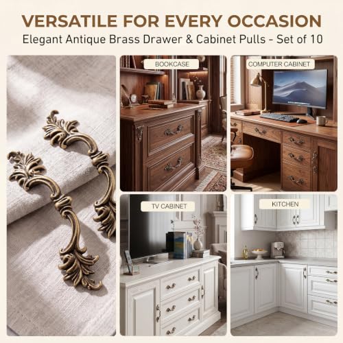 Shimeyao 10 Pack Vintage Zinc Alloy Cabinet Pulls 2.5 Inch Hole Center - size: 2.5 Inch Hole Center, style: Leaf Style