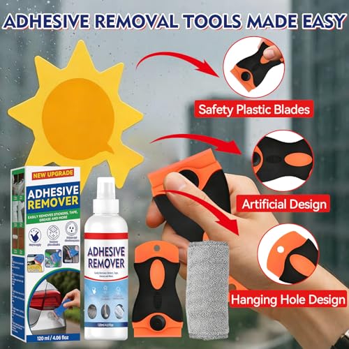 Adhesive Remover Spray, Car Sticker Remover Effortlessly Erase Multi-Surface Residue, Glue Remover for Tap, Decals, Glue, Chewing Gum, Label Remover with Strong Scraper & Towel