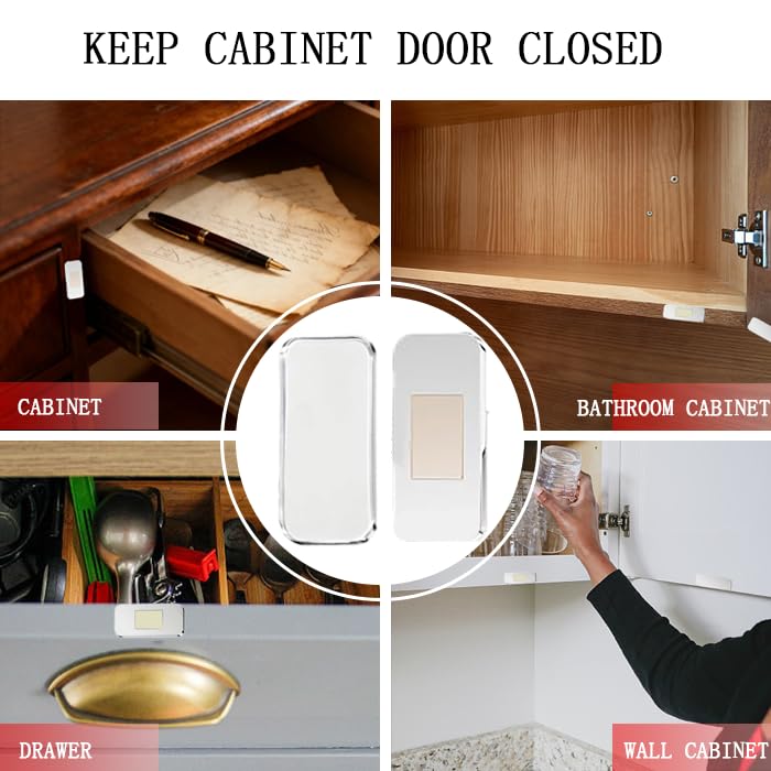 6 Pack Extra Strong Magnetic Cabinet Door Catch: No-Drill Invisible Ultra Thin Magnets, Drawer Magnets with Strong Adhesive to Stay Closed, for Kitchen, Bathroom, Closet, RV Door Closing