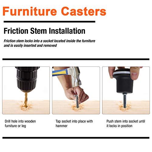 Bell Glides Caster Wheels,Fixed Stationary Castors for Caster Sofa Chair Cabinet Furniture Replacement with Mounting Stem Sleeve Socket Insert Sets of 5 (Pack of 2) - size: 2.2"tall, stem 0.32”*1.42”(8 x 36mm) (Pack of 2)