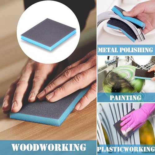 16Pcs 180 Grit Sanding Sponge, Jamiikury Sanding Blocks Washable and Reusable, Wet Dry Sandpaper Sponge for Wood Metal Furniture Paint and Drywall - size: 180 Grits