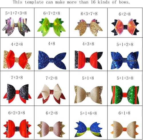 Reusable Faux Leather Bows Making Template,Plastic Cutting Stencil for DIY Hair Accessories Journal Scrapbook, Add 2 pcs A4 Size Random Glitter Sheets (Medium Size) - style: Medium Size