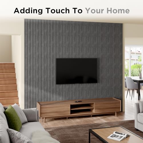 SMARTSTANDARD Wood Slat Acoustic Wall Panels 4 Pack 94"x12.6" Dark Gray - color: Dark Gray, size: 94.5" x 50.4"